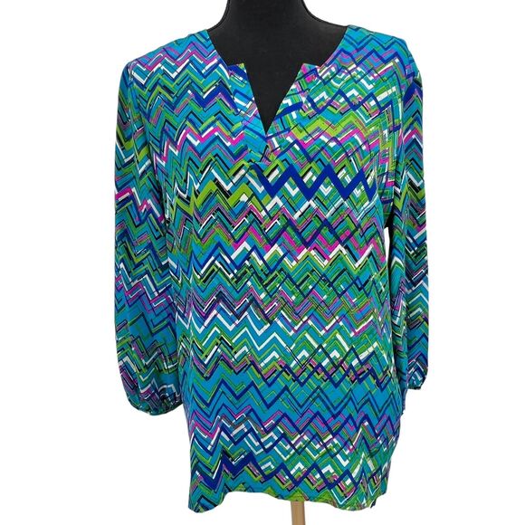 Amanda‎ Uprichard Colorful Chevron Colored Silk Long Sleeve Blouse Large - Picture 1 of 7